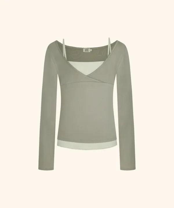 Overlap Lace V-Neck Set (Sage Gray)