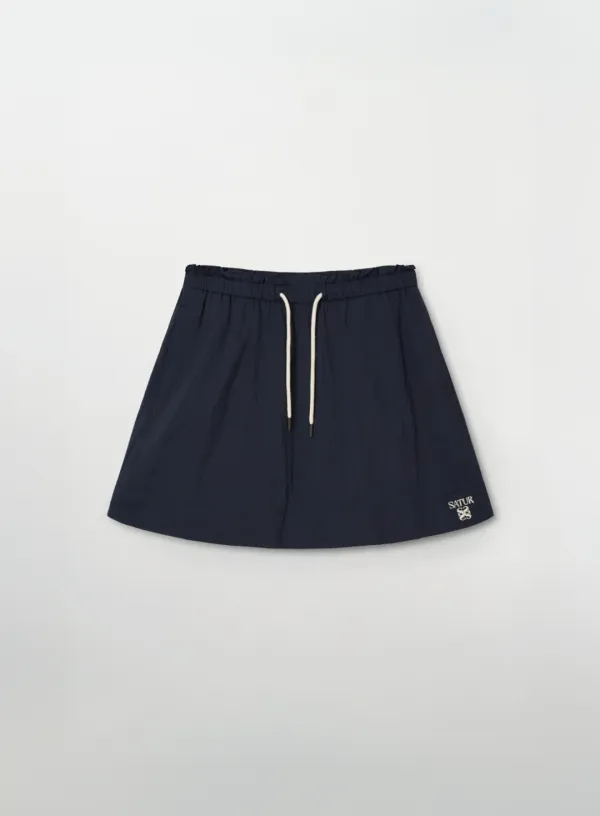 [신예은 Pick] (W) Logo String Nylon Flare Skirt - Navy