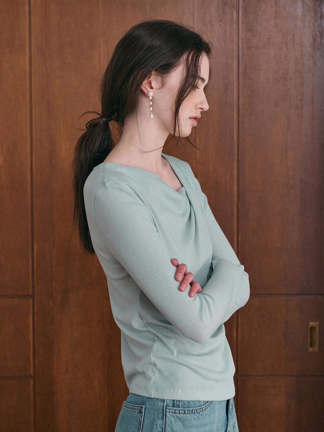 르니나 ROEL drape neck t-shirt_mint 상품 이미지 2