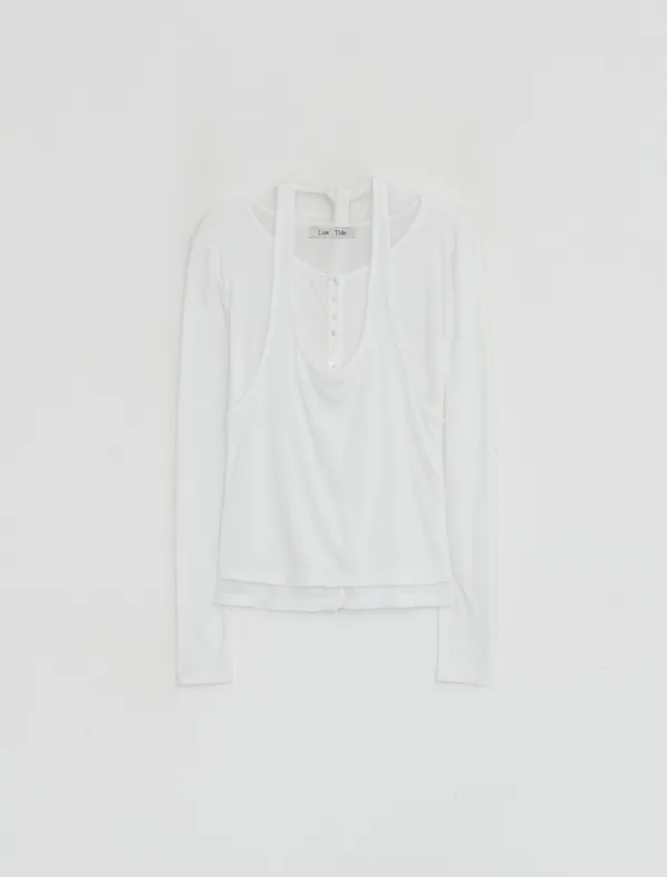 LAYERED BUTTON T-SHIRT [WHITE]