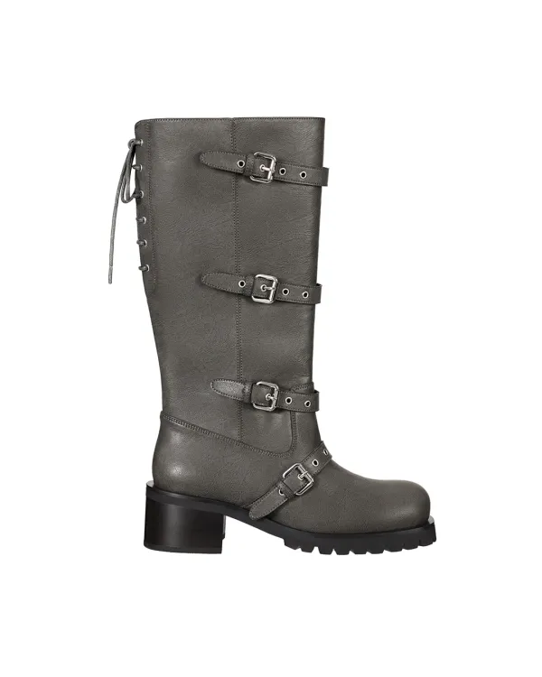 Buckle Tied Long Boots · 버클 타이드 롱 부츠 / 워시드 그레이
