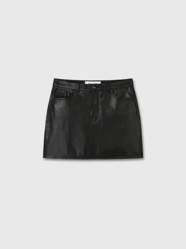 (W) LAMB LEATHER MINI SKIRT_ BLACK