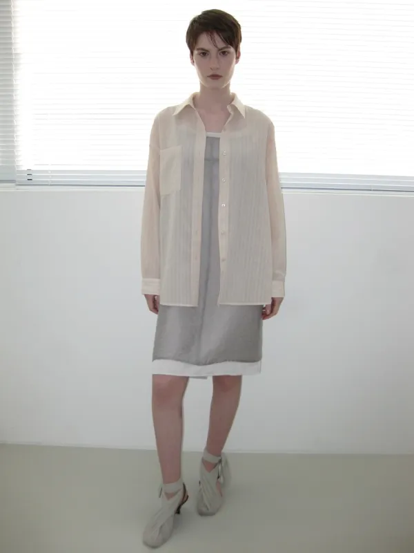 [SOLD OUT] STRIPE SHEER SHIRTS, WARM BEIGE