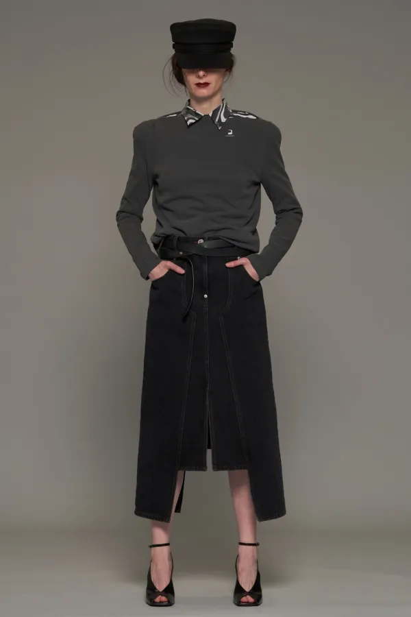 FW26 DARK GRAY STRAIGHT NECK LONG SLEEVE T-SHIRT