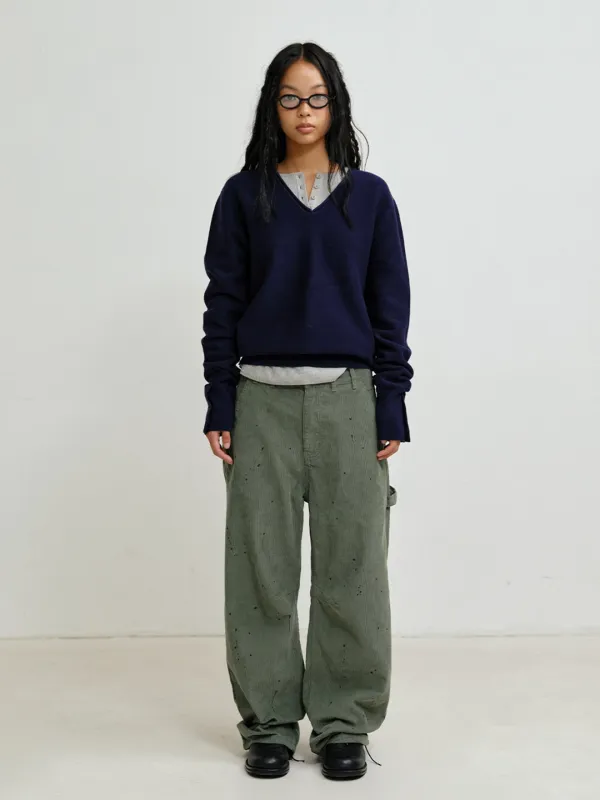 [PLZPROJECT] FINE V-NECK KNIT, NAVY