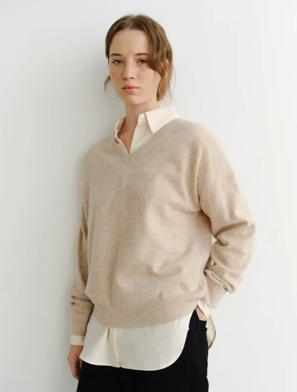Rode Cashmere V Neck Pullover (Oatmeal)