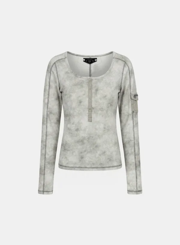 [w-tee26-007] Viper Cotton Rib Henley Neck Long Sleeve - White