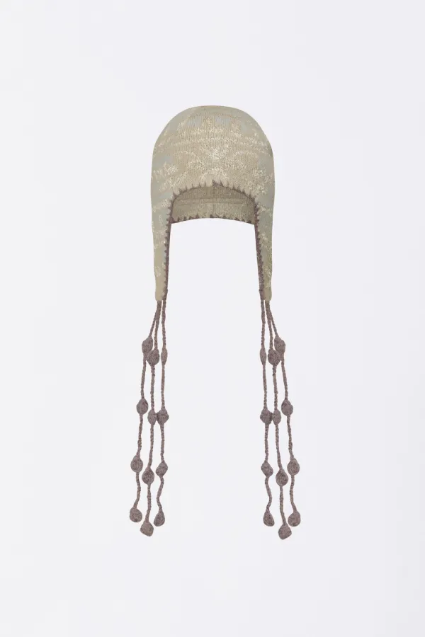 Sequin Nordic Earflap Beanie Milk Tea