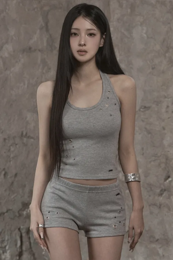 Eyelet Halter Top (gray)