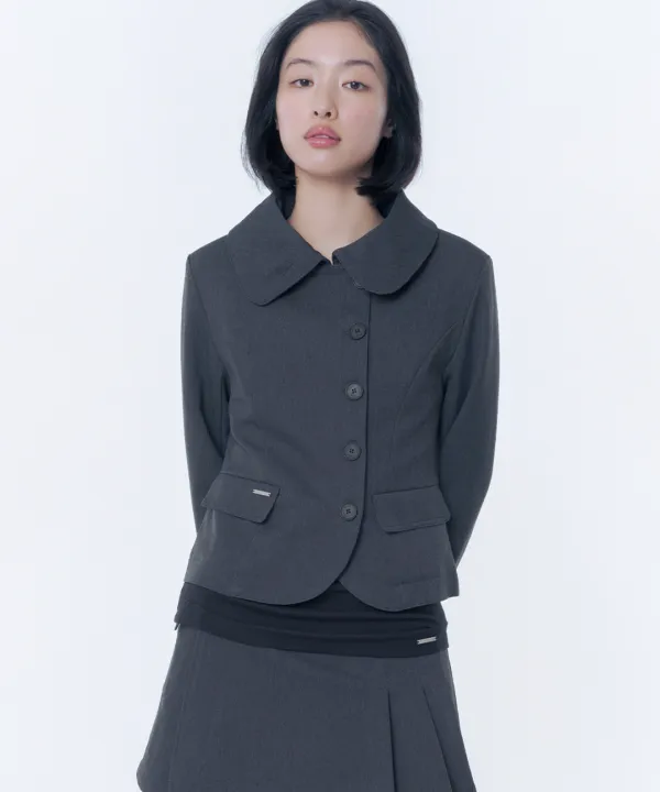 Omoi round collar blazer CHARCOAL