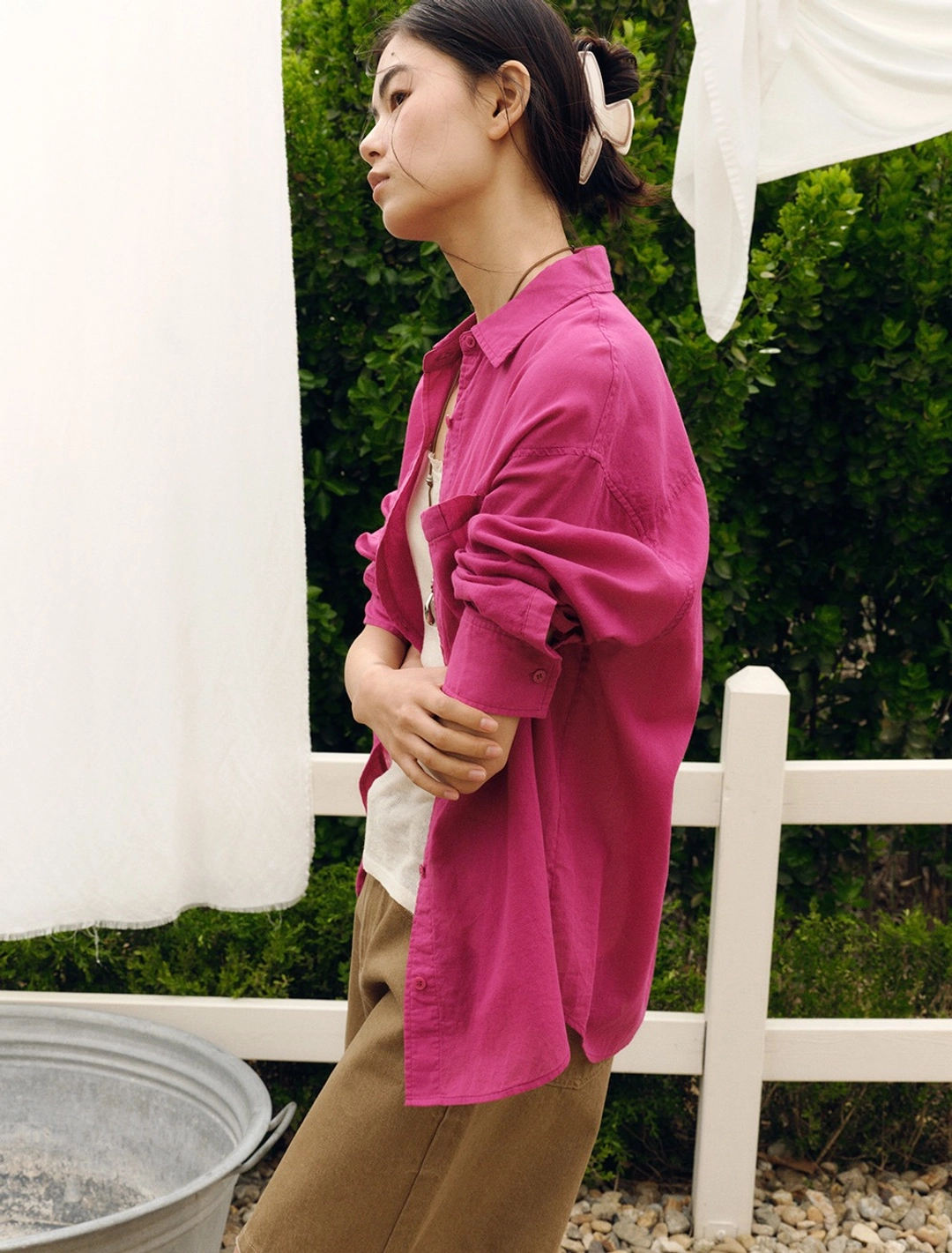 솔티페블 SOFT GAUZE ONE POCKET SHIRT [MAGENTA] 상품 이미지 2