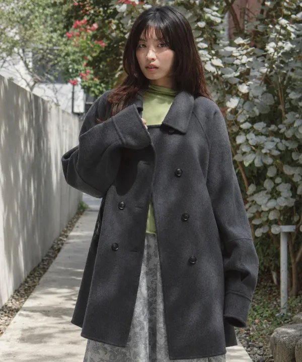 COLLAR RIBBON POCKET HALF COAT CHARCOAL