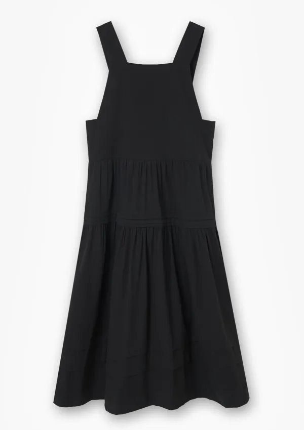 Pintuck Pleated Long Dress Black