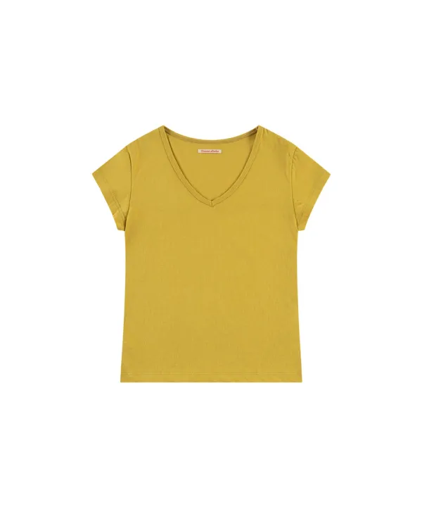 A3597 에센셜 V넥 티셔츠_Mustard yellow