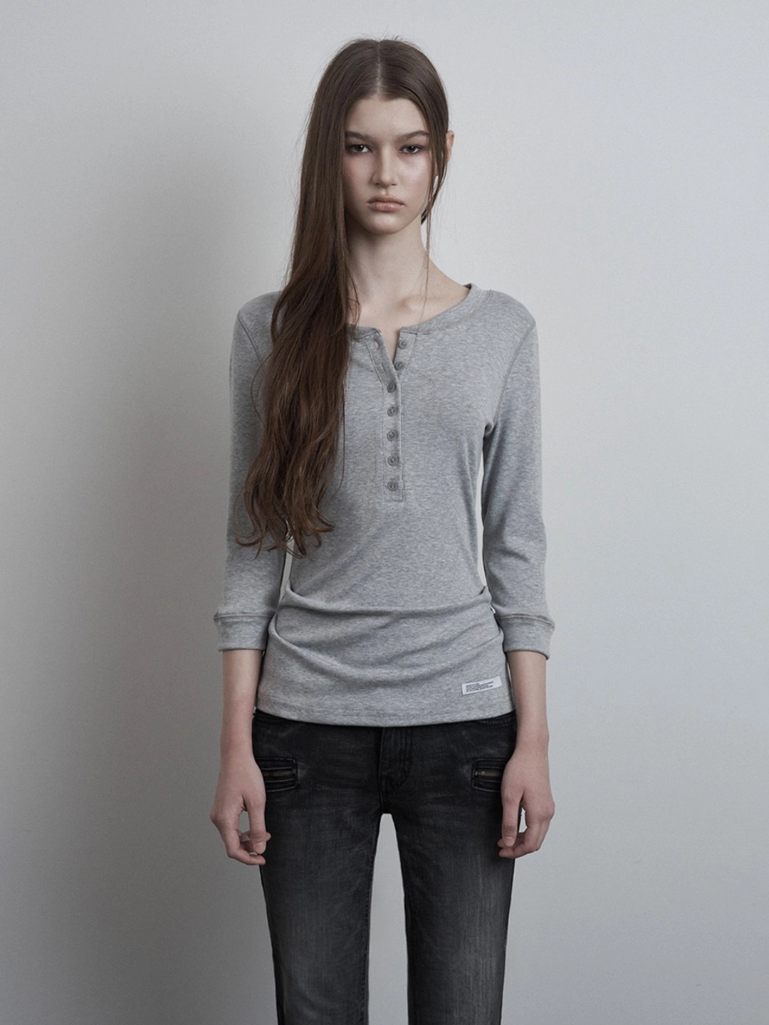 이네기 Henley Neck 3/4 Sleeve (grey) 상품 이미지 1