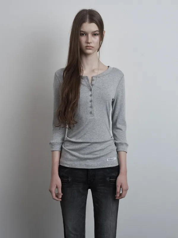 Henley Neck 3/4 Sleeve (grey)