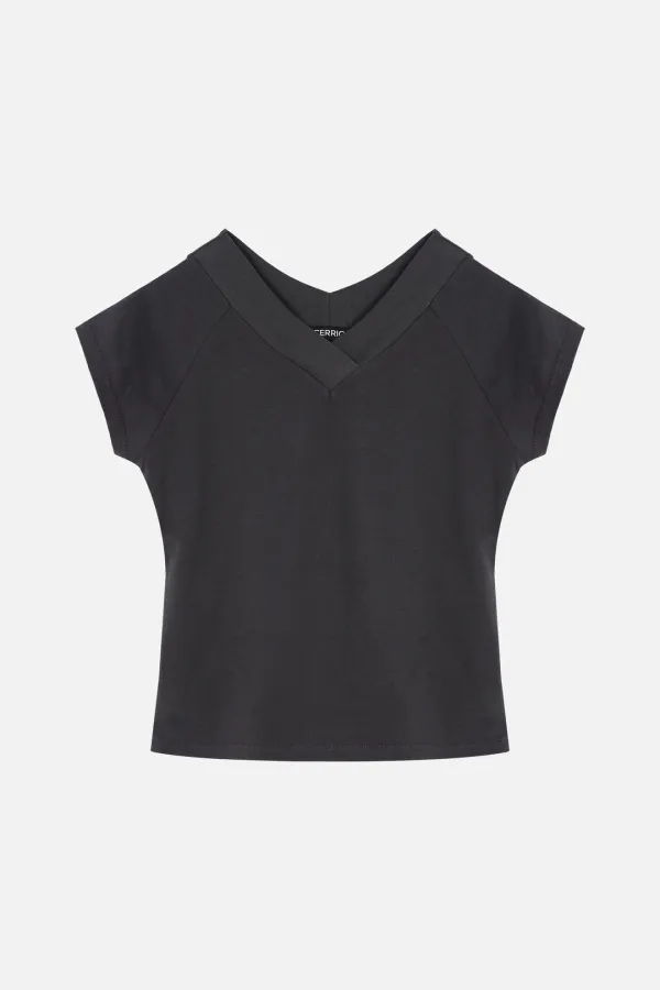 V-Neck Raglan Half Top _ Charcoal