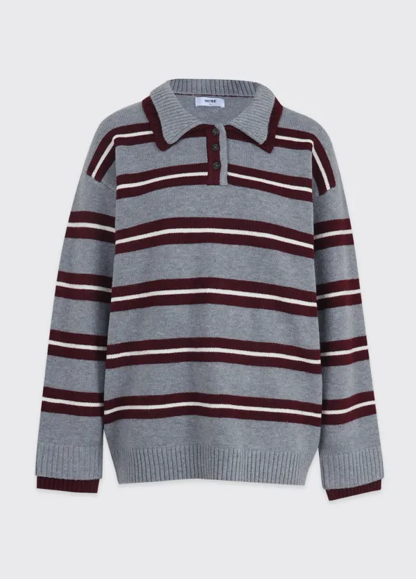  [44-120]  Toby Stripe Collar Knit  토비 스트라이프 카라 니트  (겨울-데일리룩-캐주얼룩-빈티지룩-스트라이프-루즈핏-카라배색-소매배색-레이어드-빈티지코디-자체제작) 