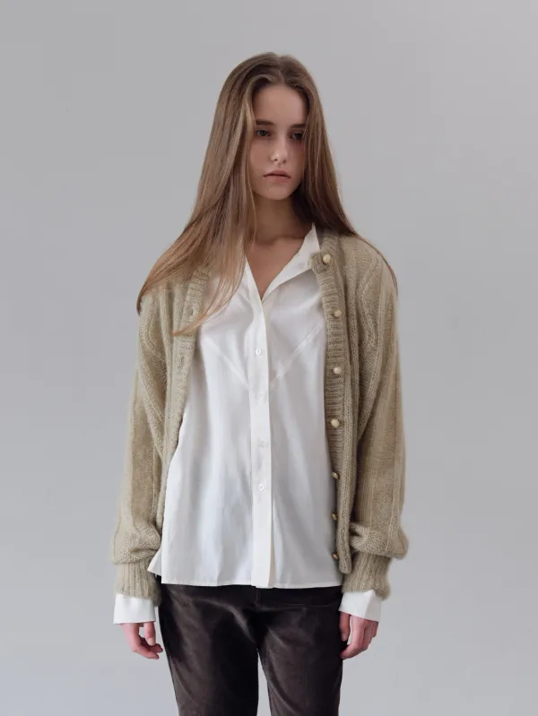 Mohair Vintage Puff Cardigan_Light khaki