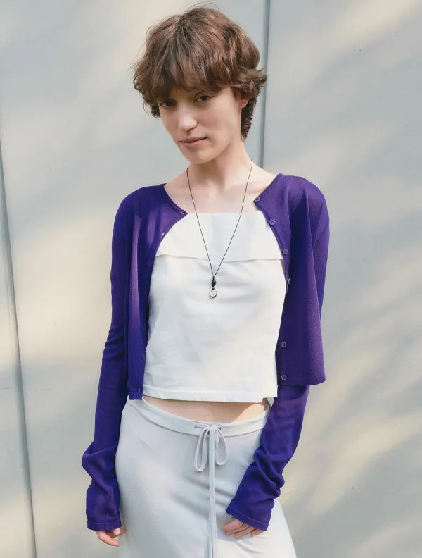 Light sheer color knit cardigan_Purple