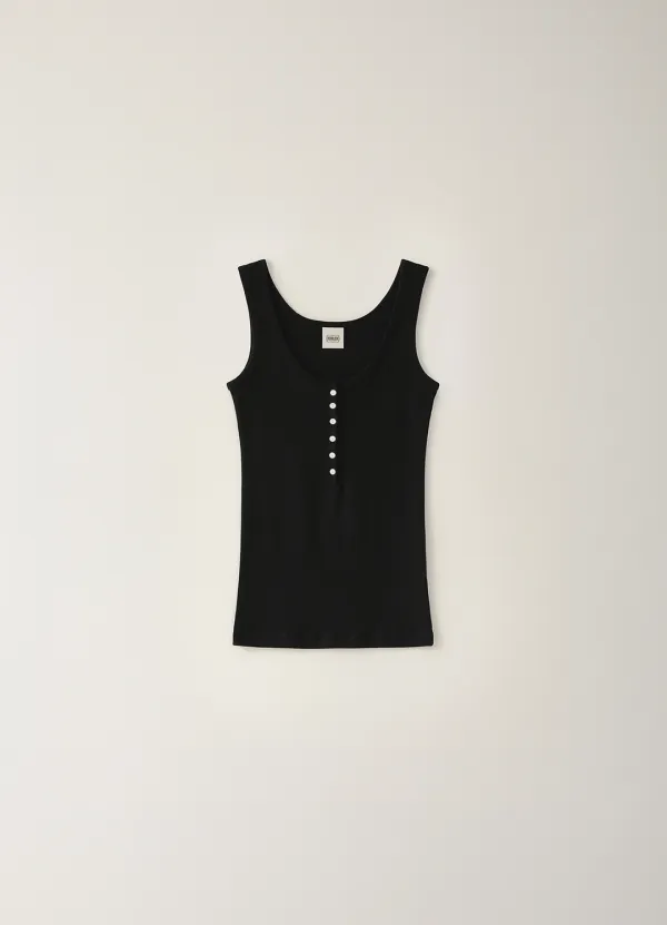 Modern Button Sleeveless - Black