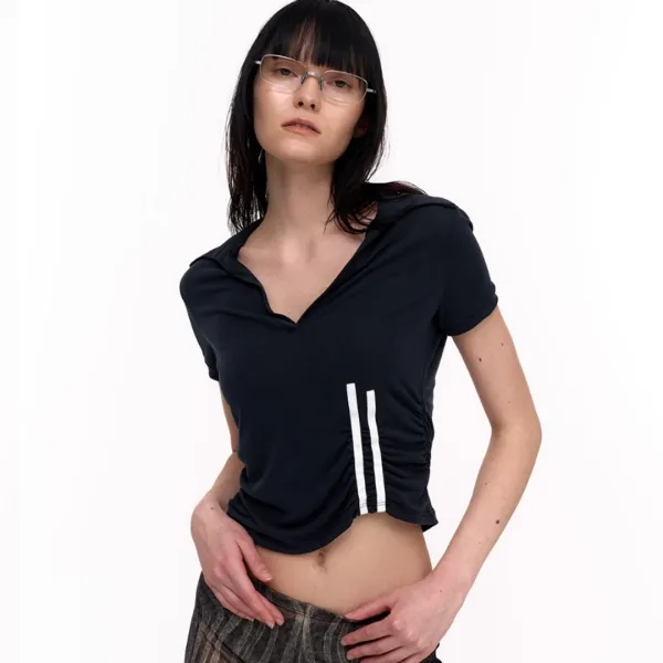 2 ARCHIVES SHIRRING POLO (CHARCOAL)