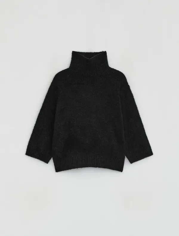 BOUCLE TURTLENECK KNIT [BLACK]