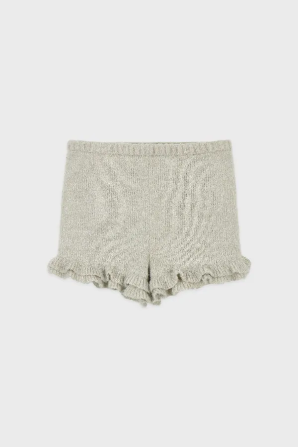 Color Point Frill Knit Shorts (Greyish Green)