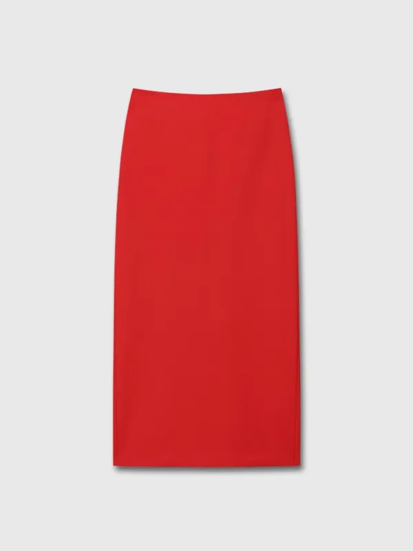 (W) WOOL PENCIL MIDI-SKIRT_ RED
