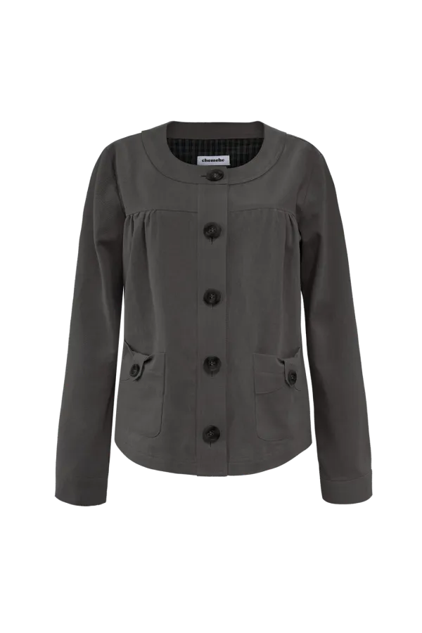 BLUSH BOW ROUND JACKET (CHARCOAL)
