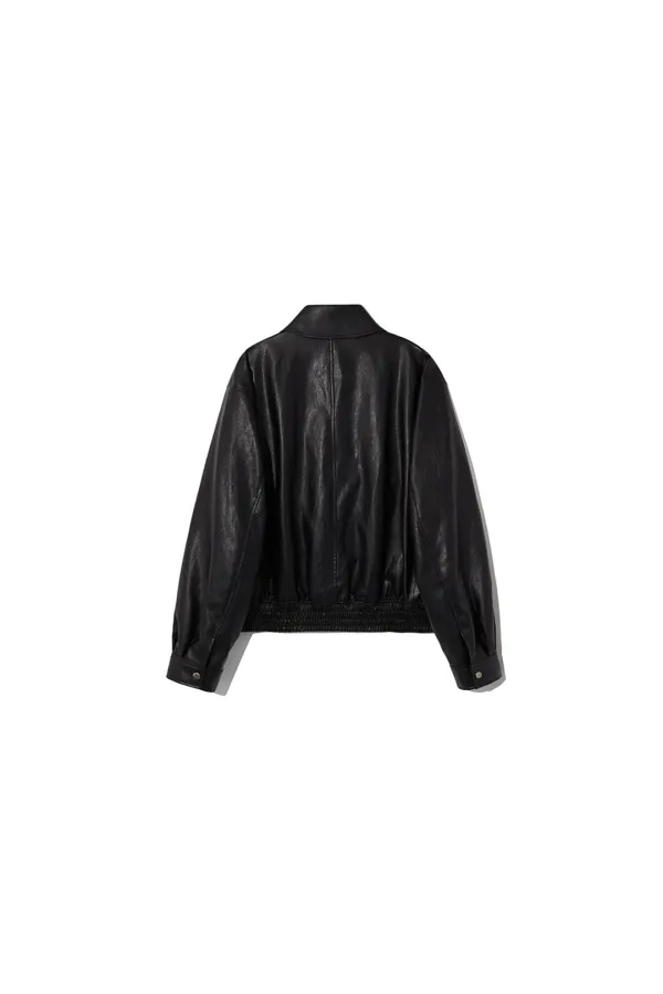FAUX LEATHER ZIP BLOUSON [BLACK]