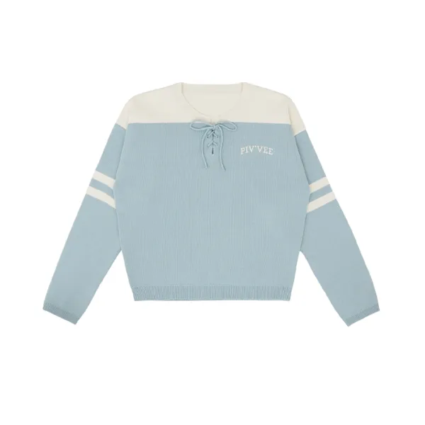 Lace-up Knit Pullover (mist blue)