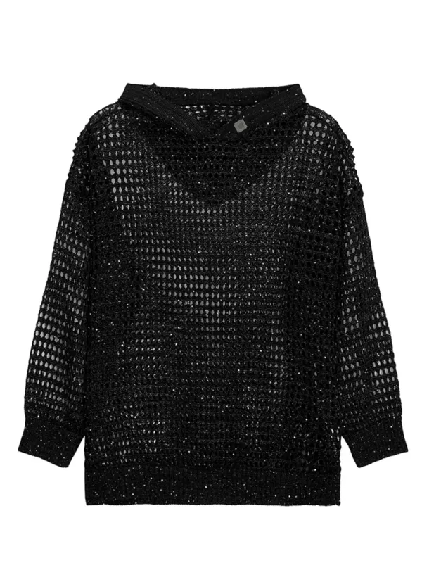 Metallic Sparkle Knit Pullover [ Black ]