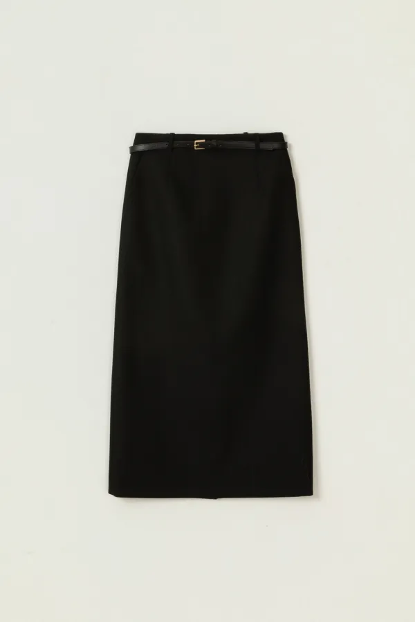 SERENE WOOL MAXI H-LINE SKIRT (BELT SET)_BLACK  Sold Out