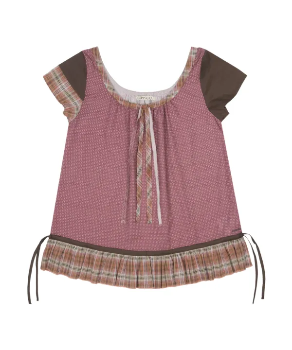 STRAP SHIRRING BLOUSE BROWN