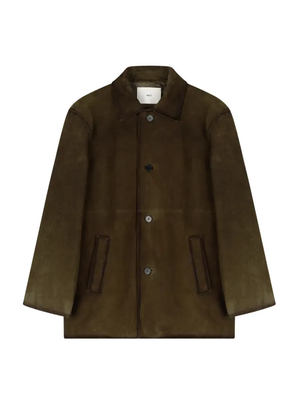 BRUSHED HALF LEATHER JACKET (OLIVE GREEN)