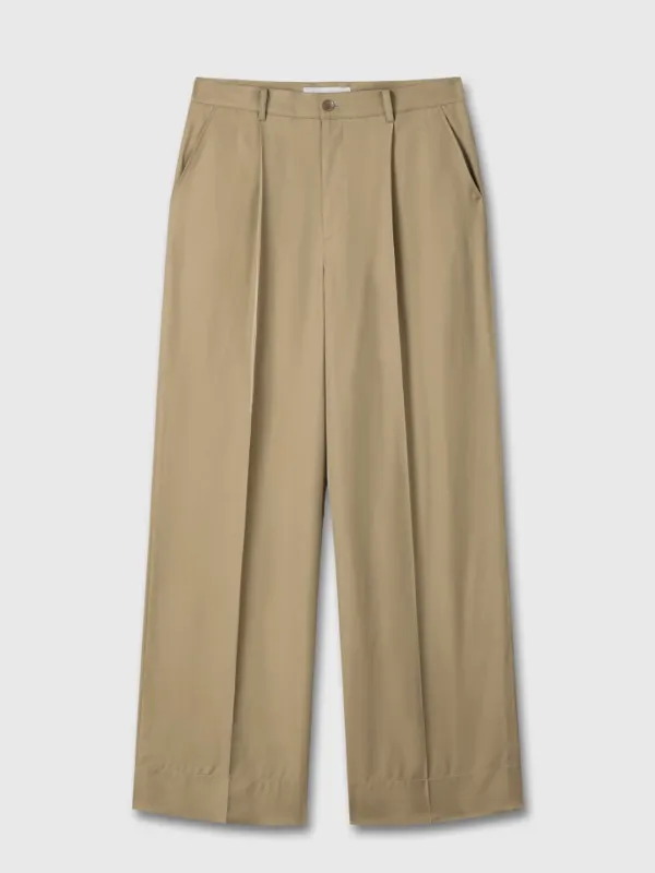 SILK VISCOSE ONE TUCK TROUSERS_ BEIGE