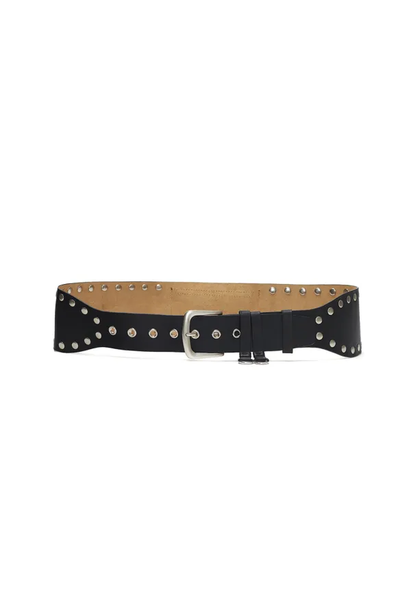 WIDE STUDDED POCKET BELT, BLACK