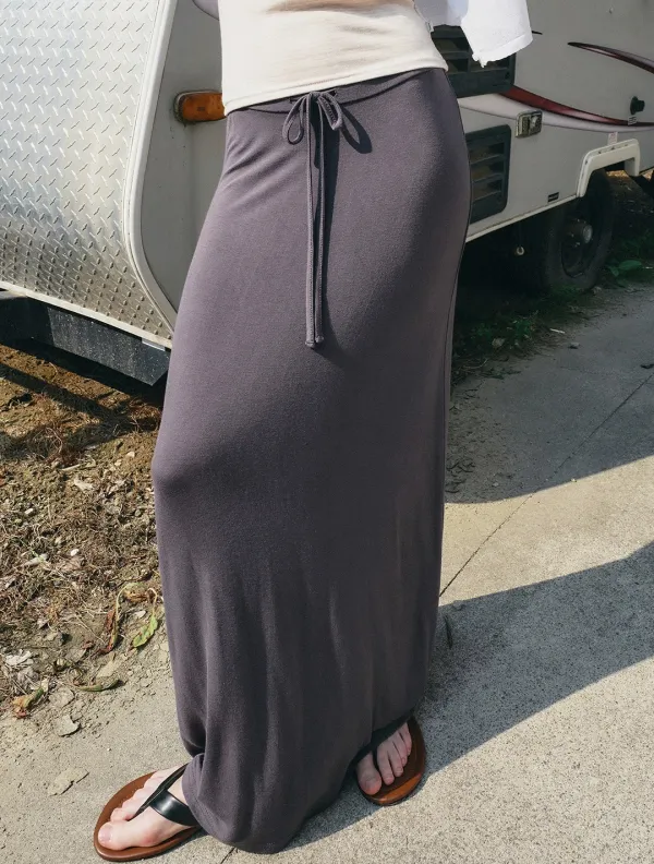 Slit drape maxi skirt_Charcoal