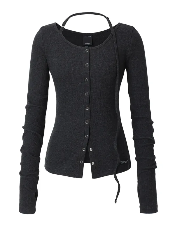 [3rd Reorder] Buckle Strap Cardigan (charcoal)