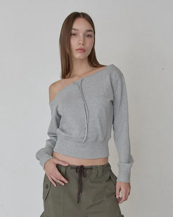 ASYMMETRIC DRAW SWEAT SHIRTS - GREY