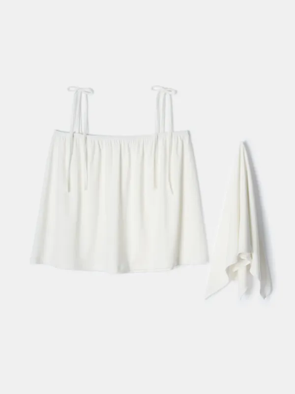 Fluid Tank Top with Scarf (white)