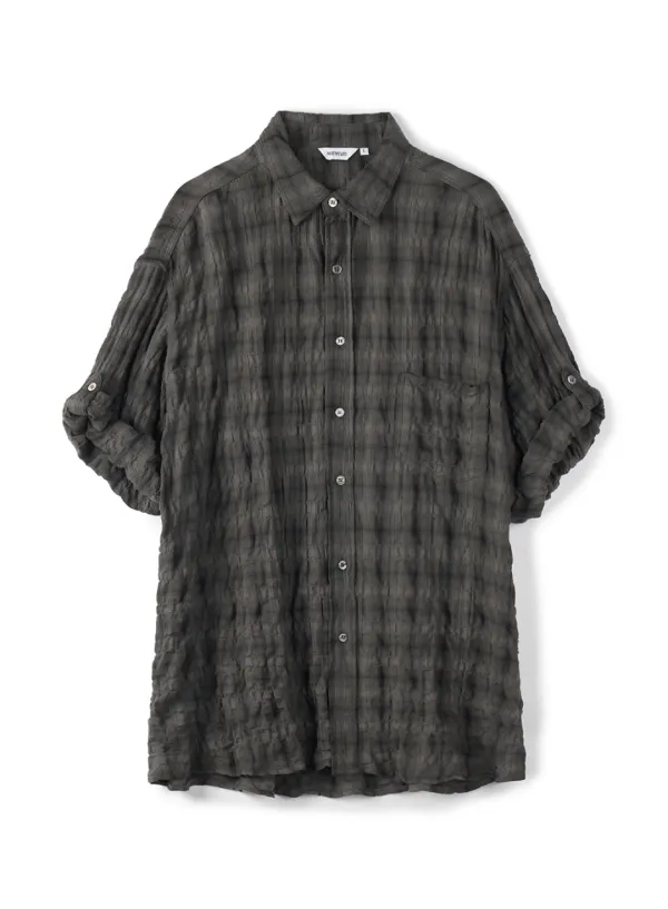 Vintage Crinkle Check Roll Up Half Shirts_Smoke Gray