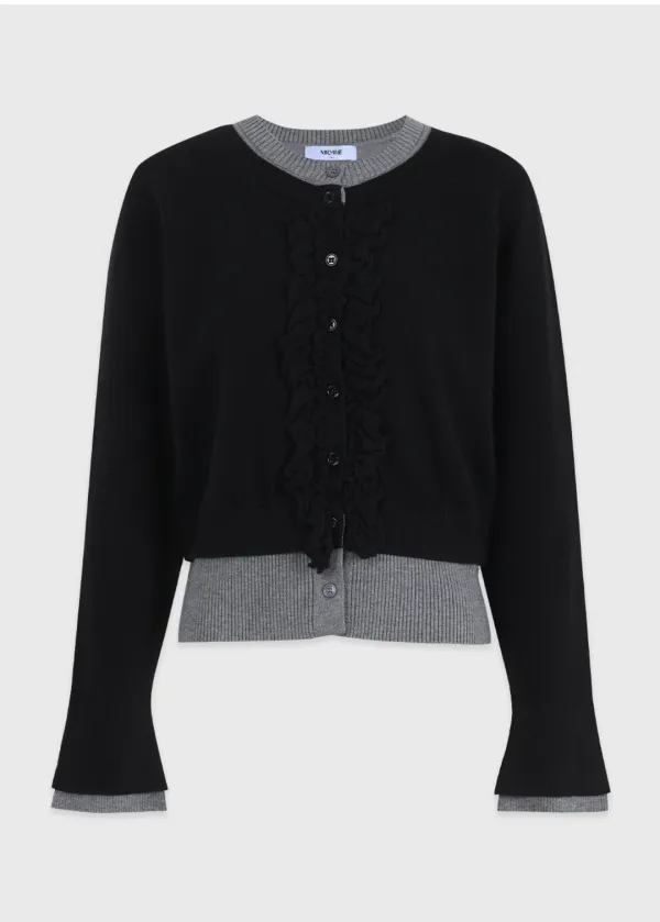  [44-120]  Kelsey Frill Cardigan  켈시 프릴 가디건  (가을-간절기-빈티지룩-캐주얼룩-데일리룩-긱시크룩-레이어드배색-루즈핏-빅사이즈-자체제작) 