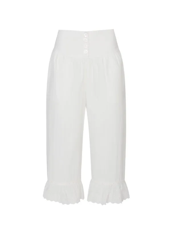 Nina Button Frill Pants (White)