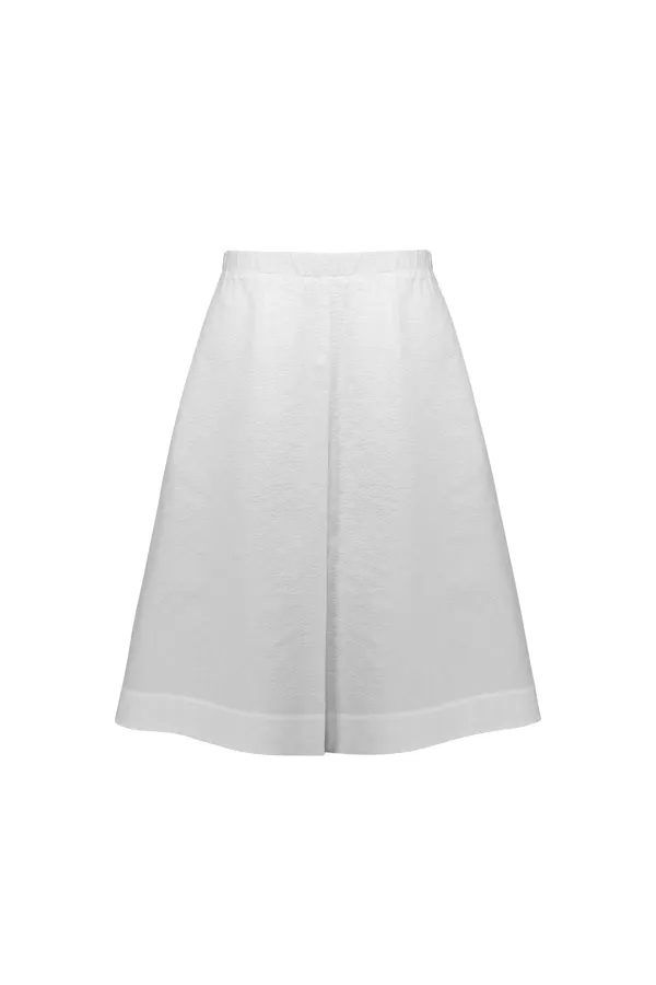 SHIRRED WAIST CULOTTE PANTS (WHITE)