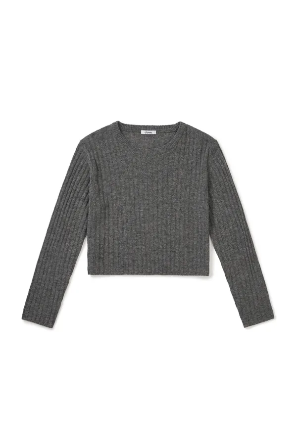 [25FW clove] Ribbed Cropped Knit (Charcoal)