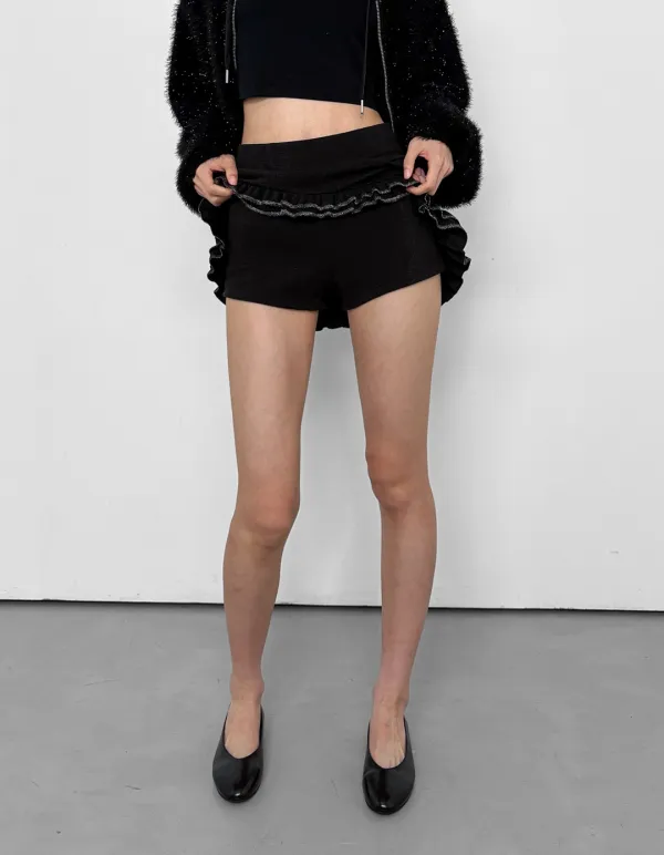 SHIMMER FRILL SKORT, BLACK