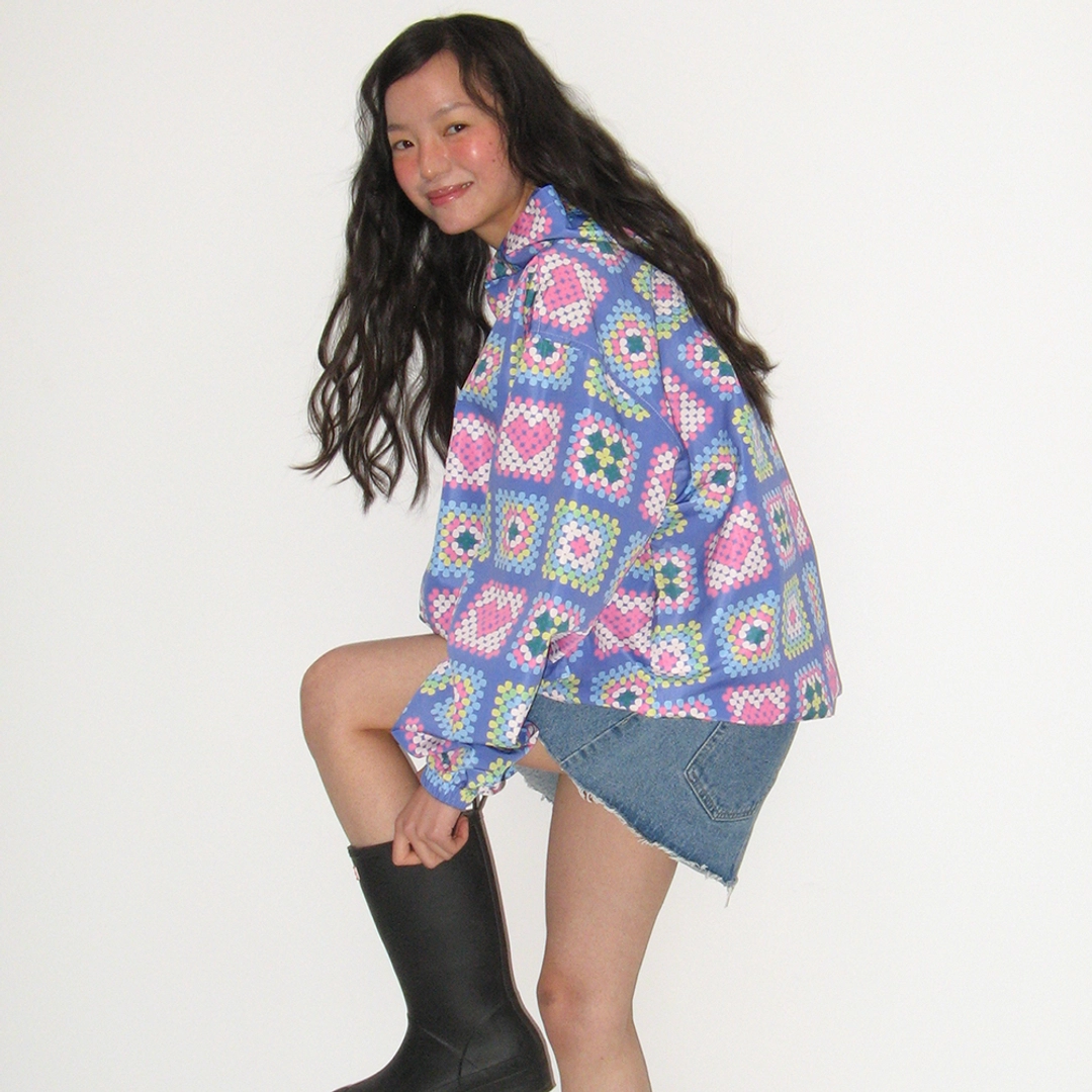 론론 HEART CROCHET PATTERN HOODED WINDBREAKER JUMPER LIGHT PURPLE 상품 이미지 1