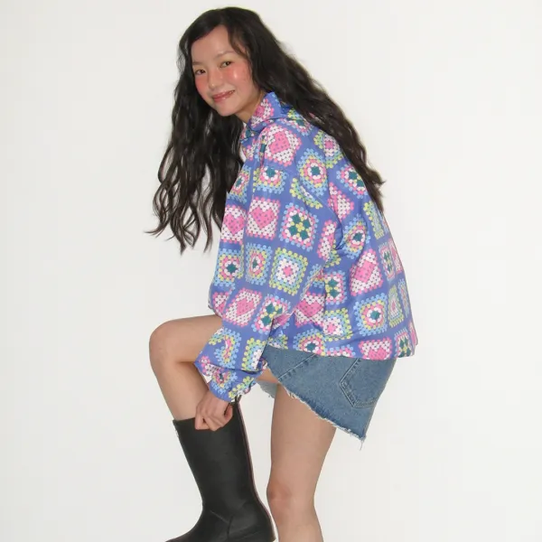 HEART CROCHET PATTERN HOODED WINDBREAKER JUMPER LIGHT PURPLE